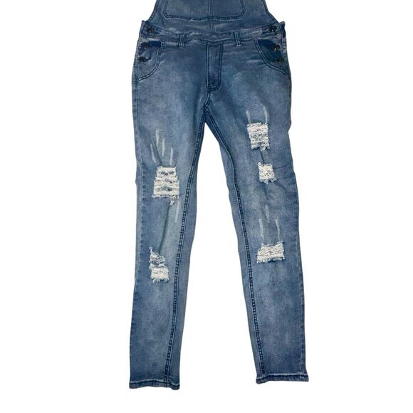 VULCANN Pants Mens 34” Medium Faded Blue Denim Overall Distressed - Picture 3 of 10